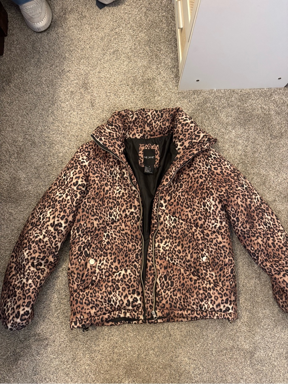 Me Jane Leopard Print Puffer Jacket - Brown/Tan